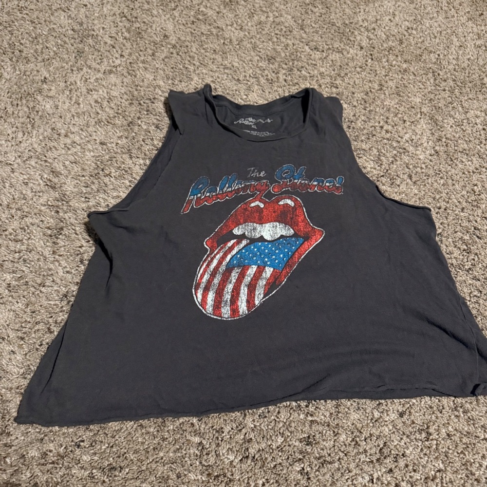The Rolling Stones Graphic Muscle Tank Top Charcoal Grey XL American Flag Tongue